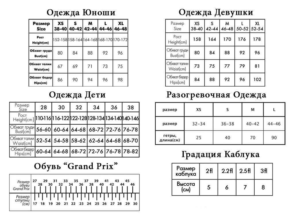 Таблица Размеров Гимнастических Купальников